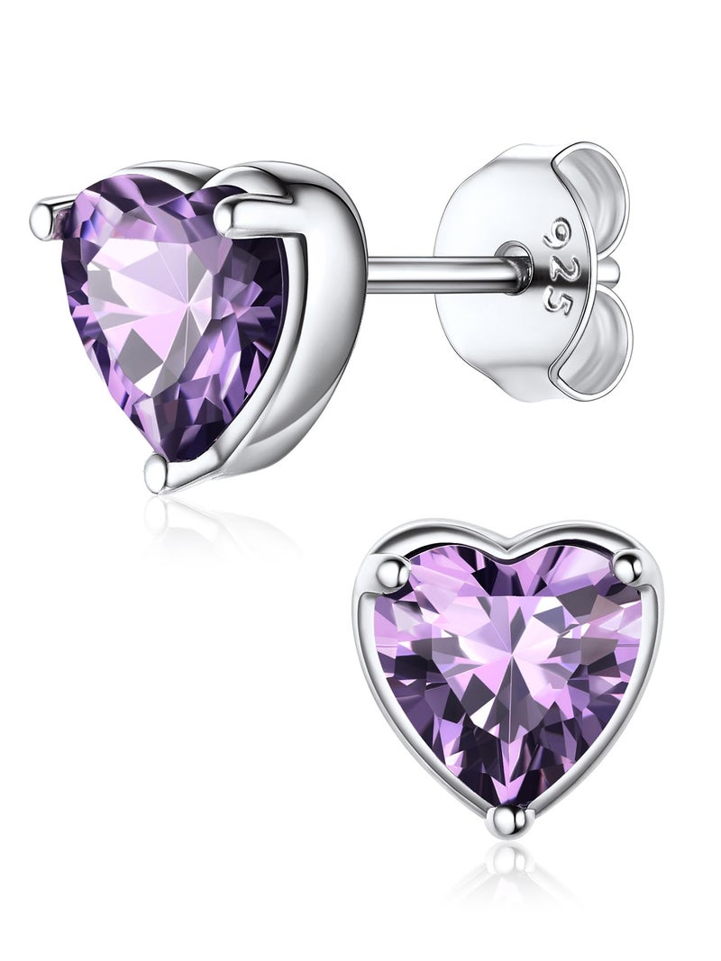 ChicSilver Purple Earrings for Women Heart Earrings February Birthstone Amethyst Stud Earrings Hypoallergenic Gifts for Mom - Image 1