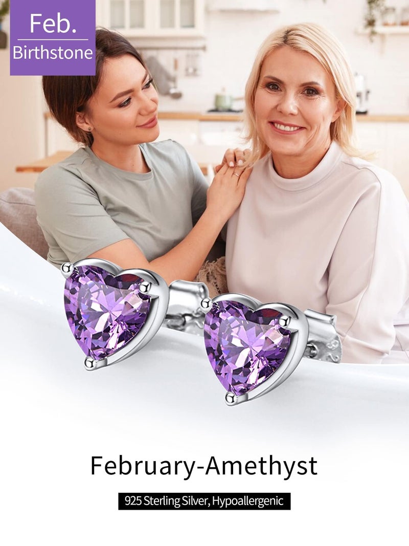 ChicSilver Purple Earrings for Women Heart Earrings February Birthstone Amethyst Stud Earrings Hypoallergenic Gifts for Mom - Image 5
