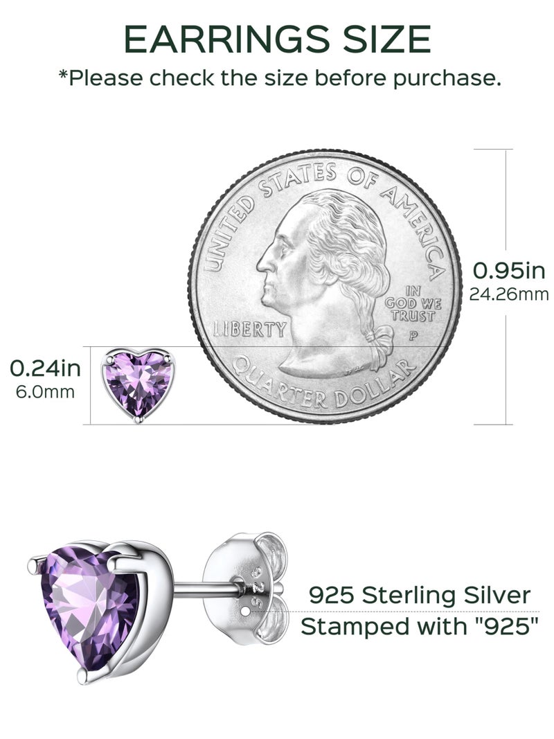 ChicSilver Purple Earrings for Women Heart Earrings February Birthstone Amethyst Stud Earrings Hypoallergenic Gifts for Mom - Image 4