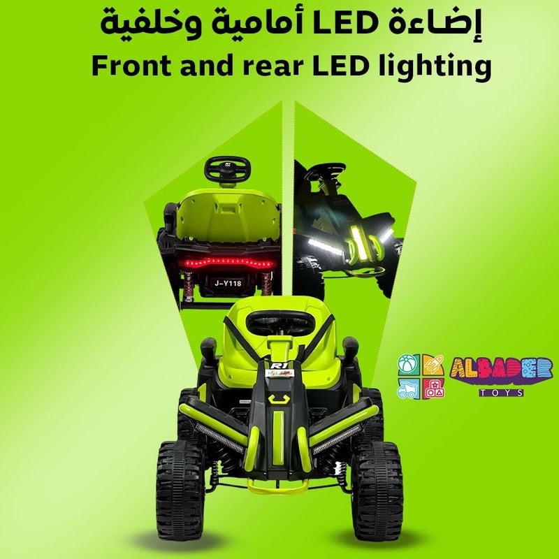 البدر دراجة نارية كهربائية من طراز ألبادير بتصميم رياضي، مناسبة للأطفال الذين تتراوح أعمارهم بين 3 و12 عامًا، مزودة بمحركين، بطارية 12 فولت، إضاءة LED، موسيقى، وخاصية بلوتوث، دراجة كهربائية للأولاد والبنات (لون أخضر) - Image 4