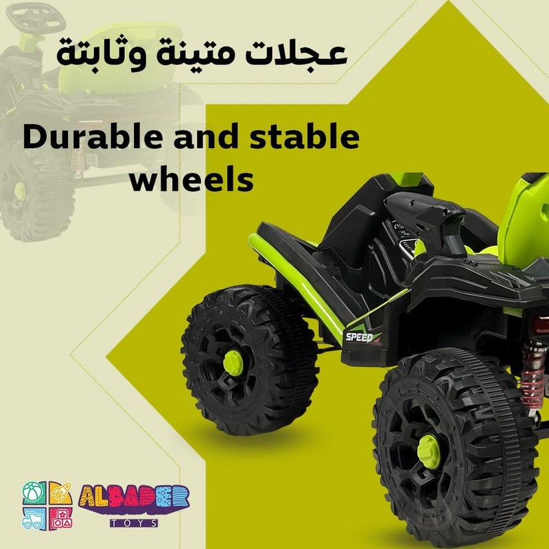 البدر دراجة نارية كهربائية من طراز ألبادير بتصميم رياضي، مناسبة للأطفال الذين تتراوح أعمارهم بين 3 و12 عامًا، مزودة بمحركين، بطارية 12 فولت، إضاءة LED، موسيقى، وخاصية بلوتوث، دراجة كهربائية للأولاد والبنات (لون أخضر) - Image 5