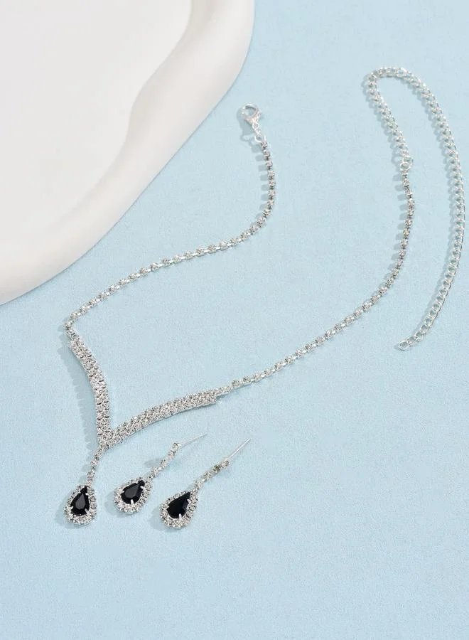 تايك تو طقم مجوهرات قلادة وأقراط مزينة بدلاية حجر راين قطعتين