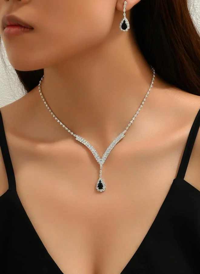 تايك تو طقم مجوهرات قلادة وأقراط مزينة بدلاية حجر راين قطعتين