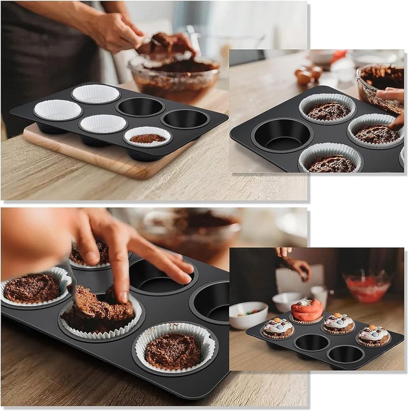 Bake House Nonstick Aluminum 6 Cavity Muffin Tray with 100 Pieces Cupcake Muffin Liner Pack Off 2 - Image 5