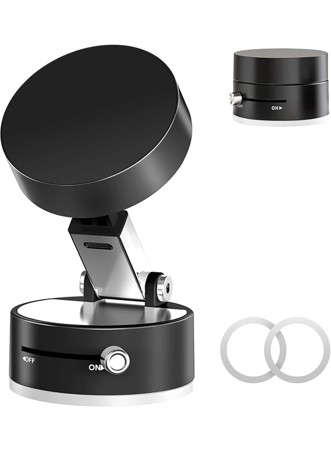 S-TOP Vacuum Suction Car Phone Holder, Lightweight & Foldable Mobile Holder for Car with Strong Grip, Hands-Free Operations in Cars, Mobile Holder for Smooth Surface, 2 Magnetic Rings Included - Image 1
