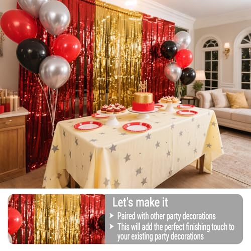 Parxara 3 Packs Red Gold Foil Fringe Curtains Extra Wide 9.9ft for Birthday Party Tinsel Backdrop Movie Night Decor Farewell Party Streamer,Retirement Decorations, Backdrop for Graduations Each 3.3 x 6.5 ft - Image 3