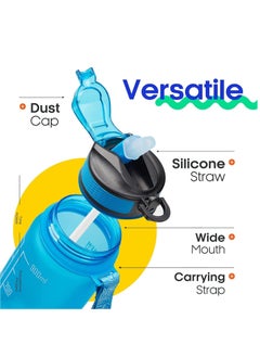 TYCOM Water Bottle 1L with Time Marker Strainer Tritan BPA Free Leak-Proof BPA Free, Motivational Reusable for Fitness Gym Outdoor Sports (Dark Blue-Pink)  - Image 2