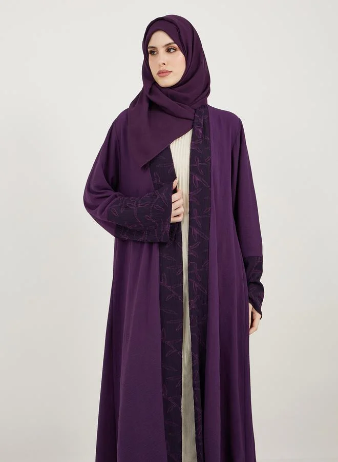 Styli Jacquard Front Crepe Abaya with Matching Hijab