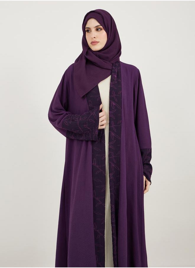 ستايلي - عباية كريب بتفاصيل جاكار مع حجاب - Image 1