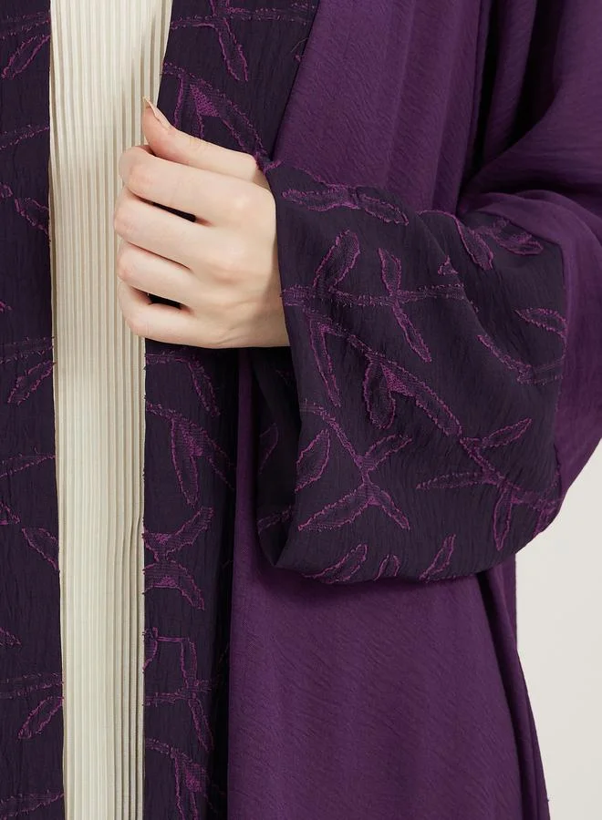 Styli Jacquard Front Crepe Abaya with Matching Hijab