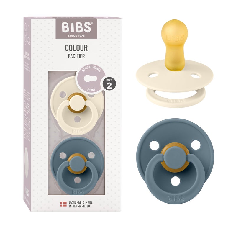 Bibs Pacifier Colour 2 Pack Latex Size 2 Ivory/Petrol - Image 1