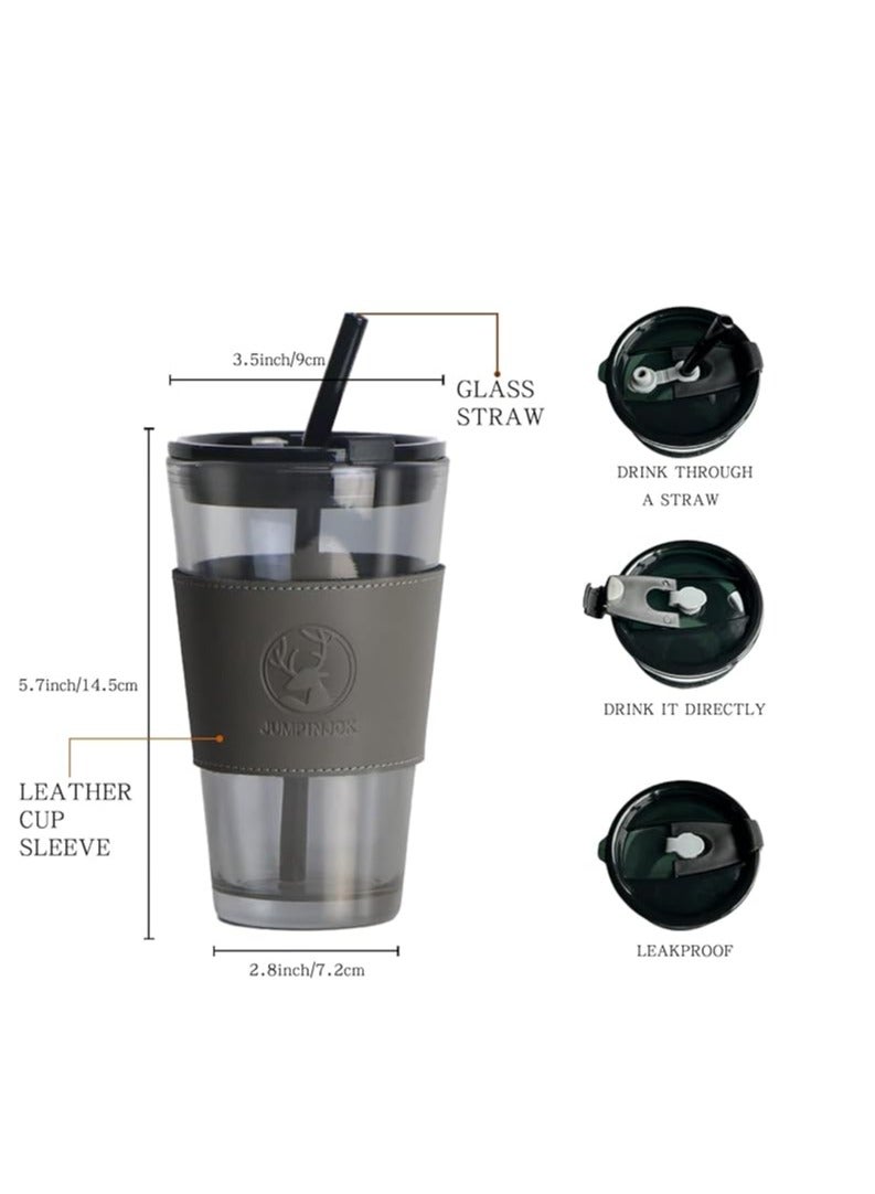 Liying 450ml Glass Coffee Tumbler with Straw and Lid Sealed Carry on, Glass Iced Coffee Cup, Leak-Proof Glass Tumbler Cup, Reusable Smoothie Mugs for Cold & Hot Drinks, Coffee, Tea, Shake (Black)  - Image 2
