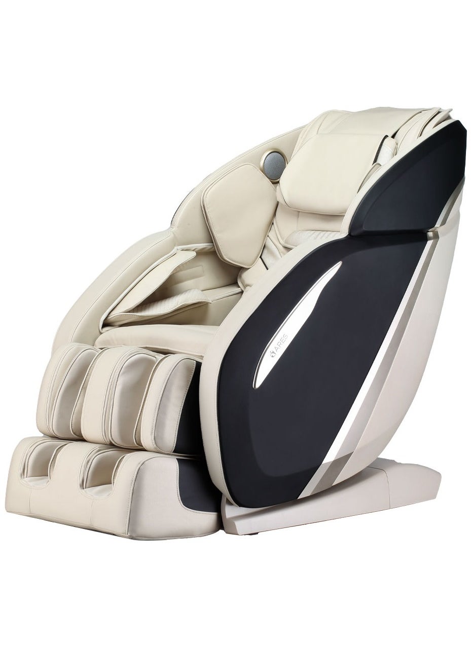 ARES iPremium Full Body Massage Chair with 4D Core Manipulator Technology, SL Shape Curved Rail 12 Auto Programs Full Body Airbags Zero Wall Design, Beige Black 