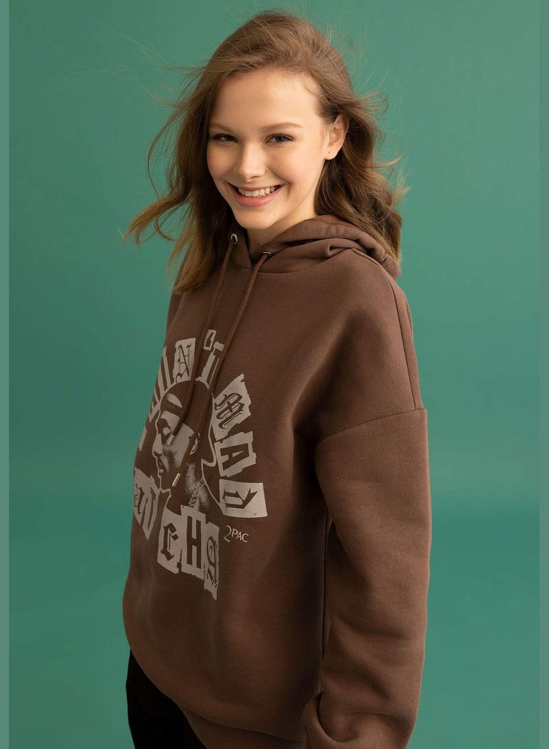 DeFacto Woman Tupac Licenced Oversize Fit Hooded Knitted Sweatshirt  - Image 1