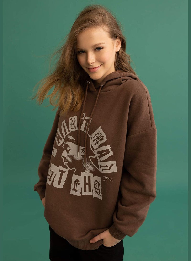 DeFacto Woman Tupac Licenced Oversize Fit Hooded Knitted Sweatshirt  - Image 2