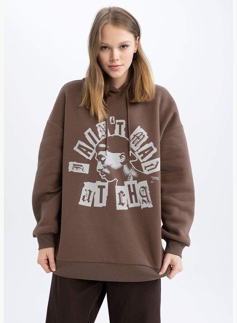 DeFacto Woman Tupac Licenced Oversize Fit Hooded Knitted Sweatshirt  - Image 5