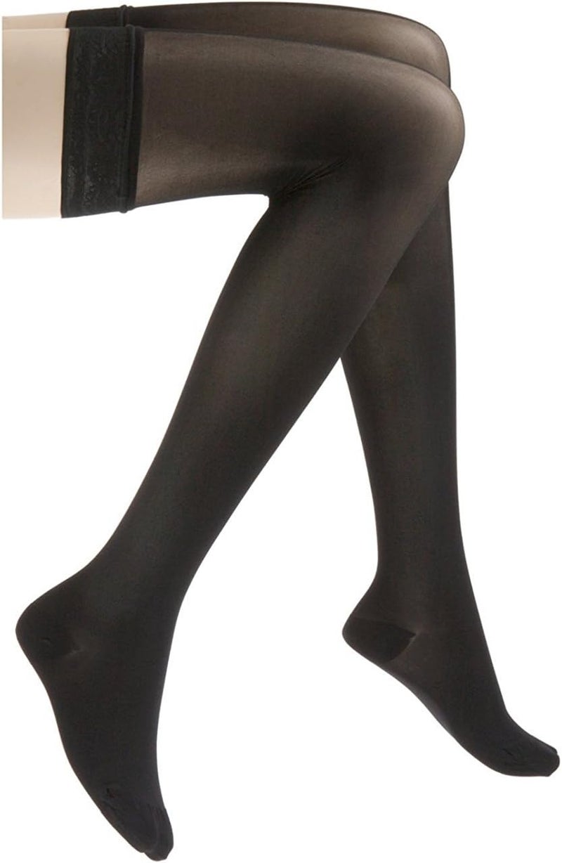 JOBST Women's Ultrasheer 30-40 mmHg Thigh High Extra Firm Support Sock with Lace Silicone Top Band - Large, Classic Black