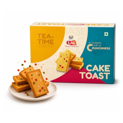 Lal Sweets Cake Toast 300g | Crispy Crunchy Tutti Frutti Cake Rusk Biscuits with Cashew Nuts | Bakery Style Tea Time Toast | Cookies Made with Milk Solids | Toasted Cakes Snack for Tea & Coffee | Pure veg Rusk Biscuits for Evening Snacks - Image 1