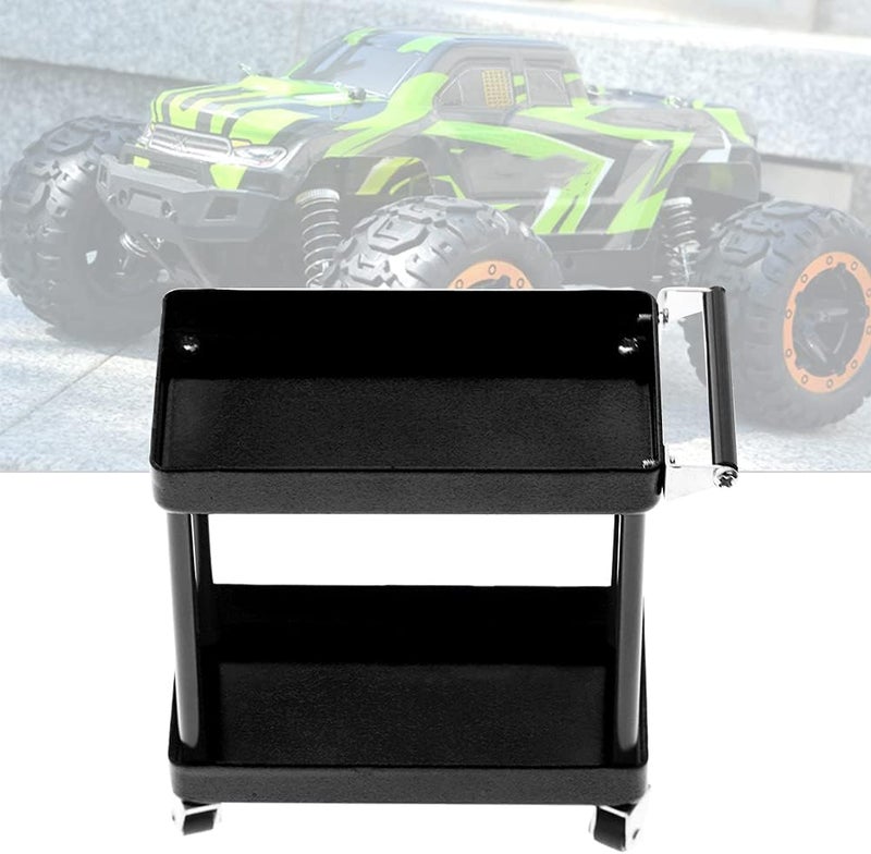 comfrt Tool Cart, 2 Tier Tools Storage Trolley Mobile Workshop Garage Repair RC Accessories for 1/8 1/10 1/12 1/16 Scale Model Big Large(Black) - Image 2