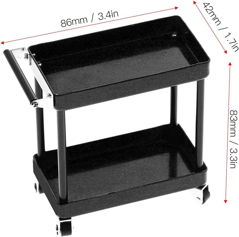 comfrt Tool Cart, 2 Tier Tools Storage Trolley Mobile Workshop Garage Repair RC Accessories for 1/8 1/10 1/12 1/16 Scale Model Big Large(Black) - Image 3