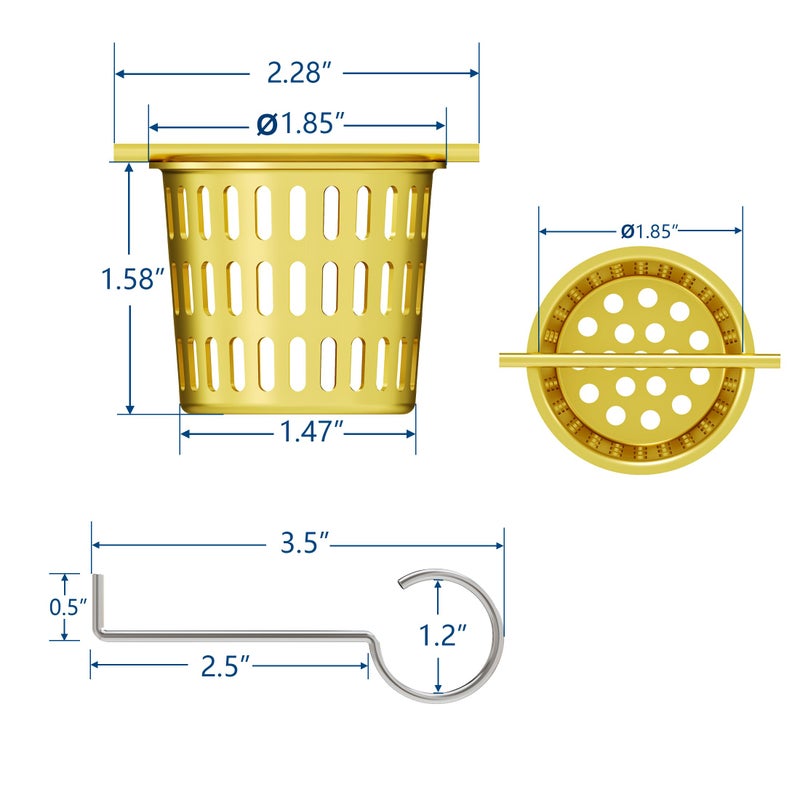 Neodrain Golden Strainer-Hook, Stainless Steel Hair and Debris Strainer, Only Fit Neodrain Shower Drain,Hair Trap,Shower Drain Hair Catcher with Lifting Hook - Image 2