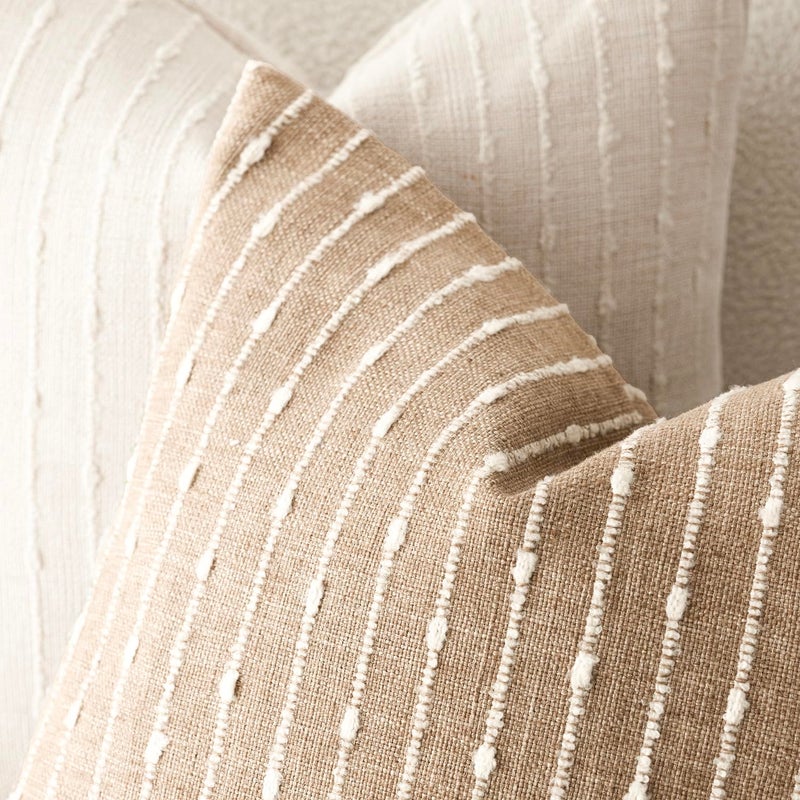Foindtower Pack of 2 Decorative Jacquard Boucle Throw Pillow Covers Accent Textured Striped Pillowcases Cozy Modern Cushion for Couch Sofa Bedroom Living Room Home Decor 18x18 Inch Camel - Image 4