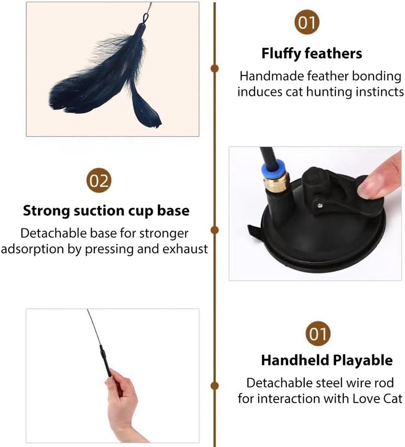 Qpets ألعاب القطط من Qpets® عصا إثارة القطط بتصميم كأس شفط لعبة إثارة القطط مع ريشة إثارة، لعبة قطط تفاعلية عصا ألعاب القطط ألعاب قطط صغيرة للقطط المنزلية - Image 5