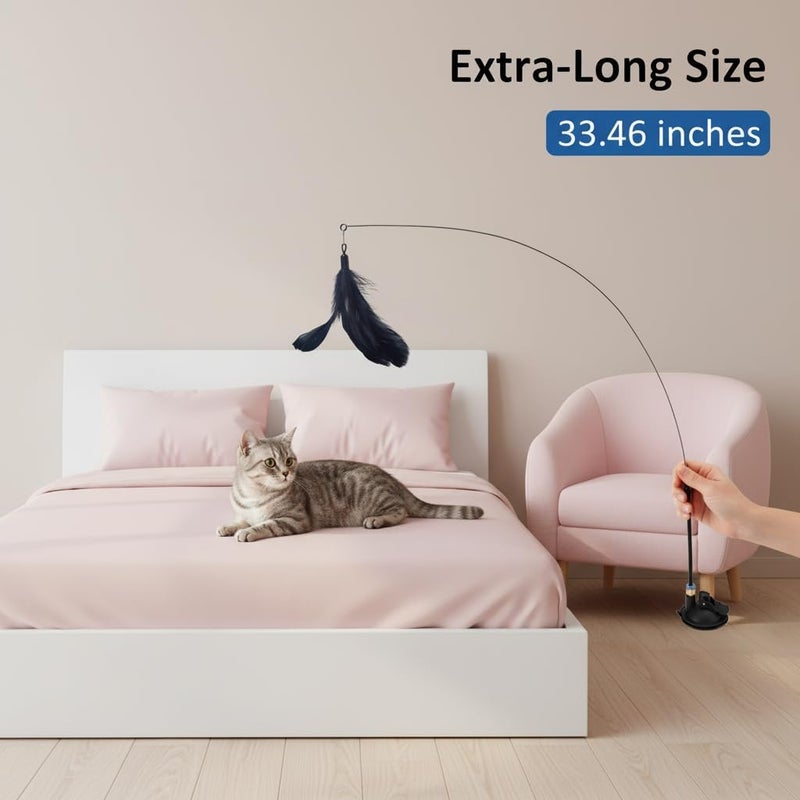 Qpets ألعاب القطط من Qpets® عصا إثارة القطط بتصميم كأس شفط لعبة إثارة القطط مع ريشة إثارة، لعبة قطط تفاعلية عصا ألعاب القطط ألعاب قطط صغيرة للقطط المنزلية - Image 3