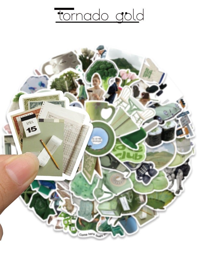 tornado gold 62 PCS Literary Korean Ins Style Green Stickers Laptop Account Book Water Cup Ipad Mobile Phone Case Decoration Waterproof Stickers Graffiti Stickers  - Image 4