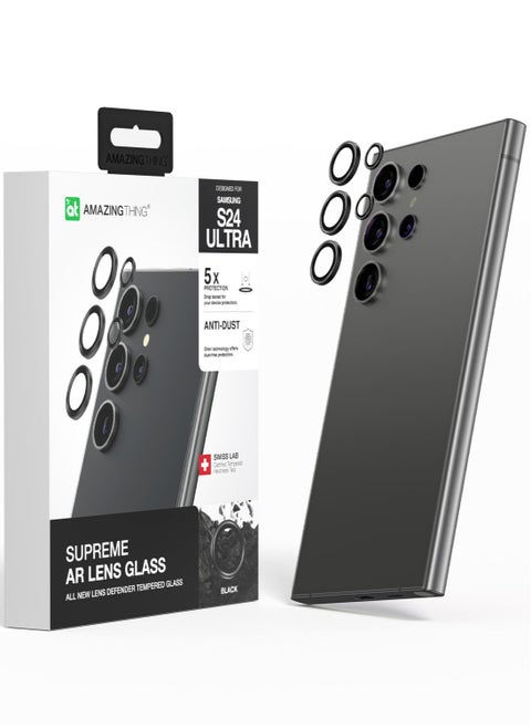 Supreme Samsung Galaxy S24 Ultra Tempered Glass Camera Lens Protector Aluminum AR Lens Defender - Black