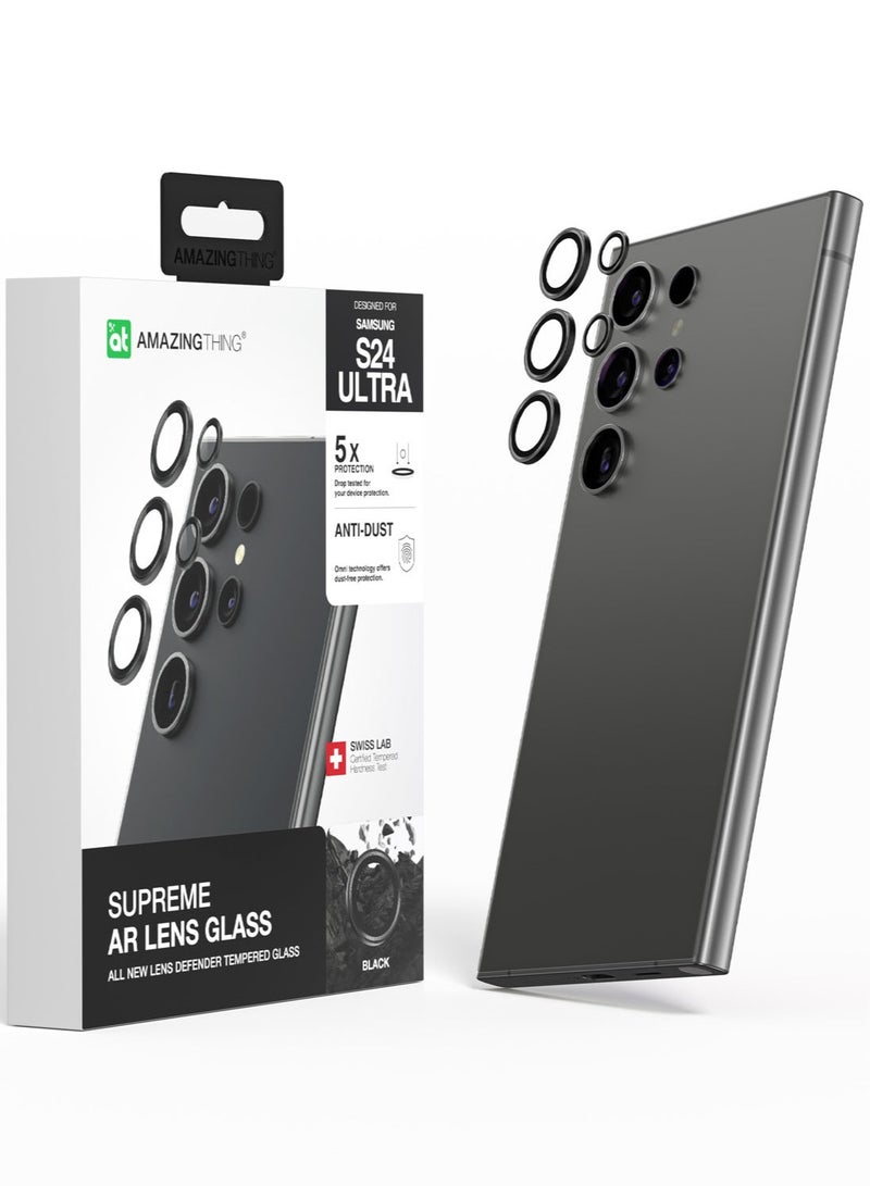 AMAZINGthing Supreme Samsung Galaxy S24 Ultra Tempered Glass Camera Lens Protector Aluminum AR Lens Defender - Black - Image 1