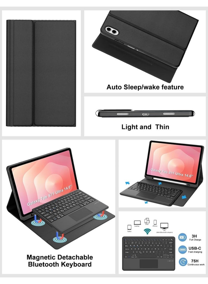 Keyboard Case for Samsung Galaxy Tab S11 Ultra 14.6 Inch 2025, Backlit Magnetically Detachable Bluetooth Keyboard with Touchpad and Pen Holder Slot, (SM-X930/SM-X936B) - Image 5