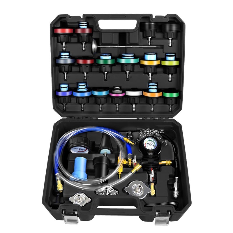 JIFETOR 28PCS Radiator Pressure Tester and Coolant Refill Tool Kit Auto Cooling System Leakage Test and Pneumatic Vacuum Purge Filling Set Universal for Airlift Car Auto Truck
