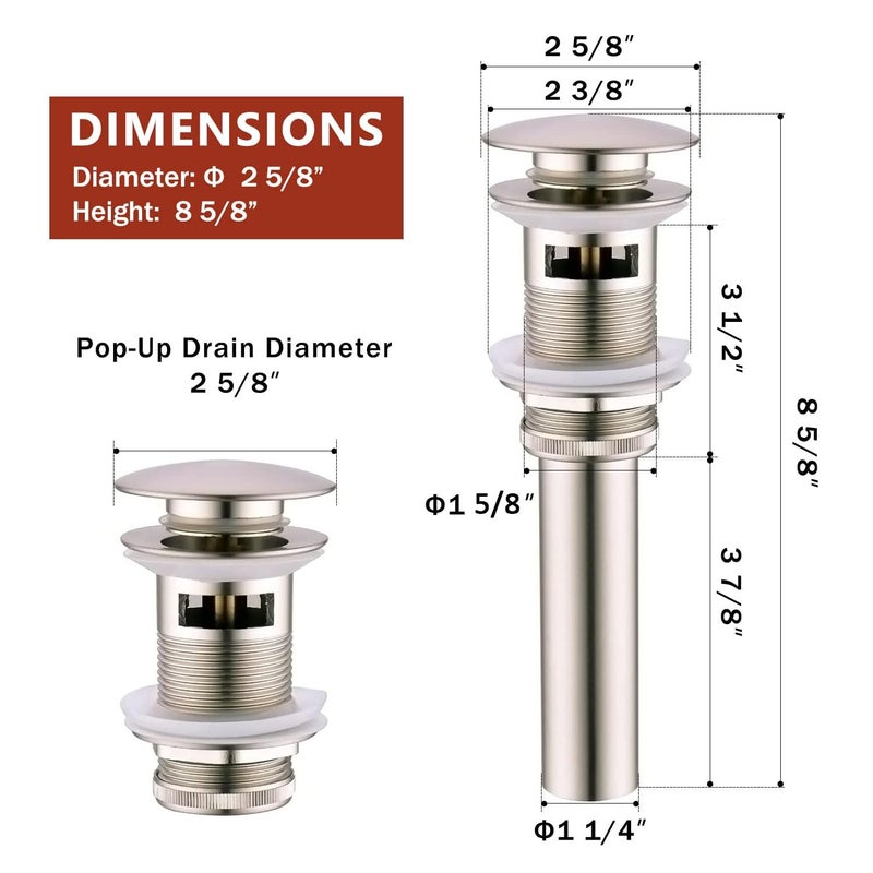 Yodel Faucet Bathroom Sink Drain Stopper Pop Up Drain With Overflow For Vessel Sink Lavatory Vanity Brushed Nickel Ydpop-3 - Image 5