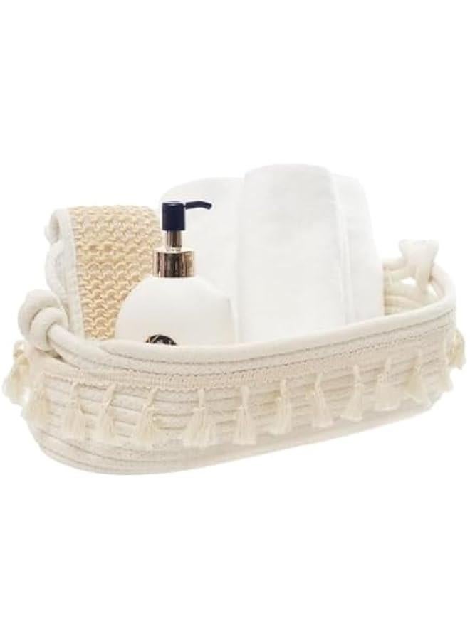HOOKOR Small Cotton Rope Woven Toilet Paper Baskets for Organizing Decorative Basket for Boho Decor Storage, Bedroom Nursery Livingroom Entryway (White) - Image 1
