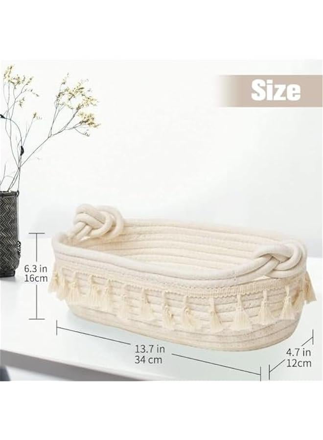 HOOKOR Small Cotton Rope Woven Toilet Paper Baskets for Organizing Decorative Basket for Boho Decor Storage, Bedroom Nursery Livingroom Entryway (White) - Image 2