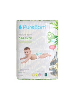 PureBorn Organic Baby Tape Style Diapers Size-3 5.5 -8 kg Leopard Print 56 Diapers  - Image 1