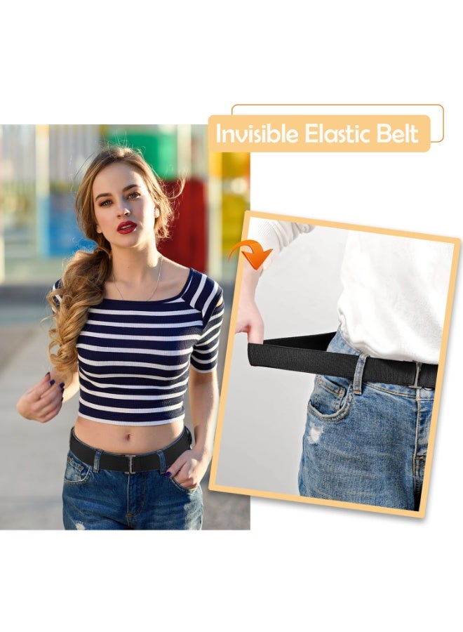 2Pcs No Show Stretch Belt for Women Invisible Elastic Tuck Band, Adjustable Strap Crop Belt with Flat Buckle for Jeans Pants Dresses - Image 2
