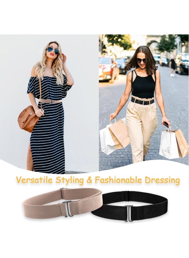 2Pcs No Show Stretch Belt for Women Invisible Elastic Tuck Band, Adjustable Strap Crop Belt with Flat Buckle for Jeans Pants Dresses - Image 5