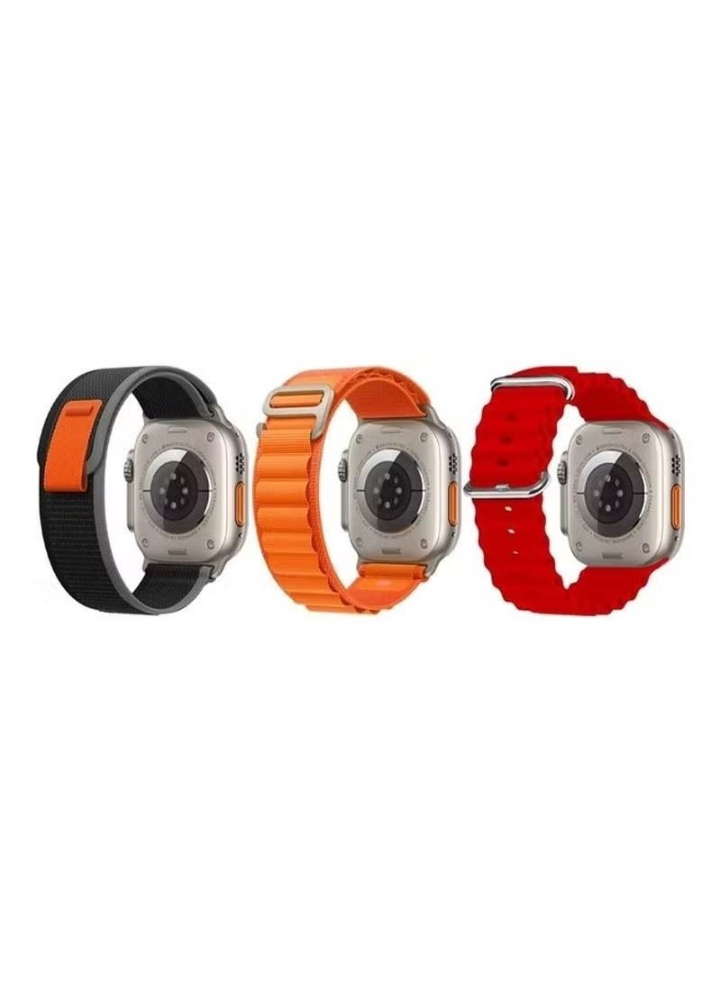 Zaboon 3Pack for Apple Watch Band 49mm 45mm 44mm 42mm Alpine Loop Band, Trail Band, Ocean Band Compatible with Apple Watch Ultra/8/7/SE/6/5/4/3/2/1 Red/Orange/Black - Image 1