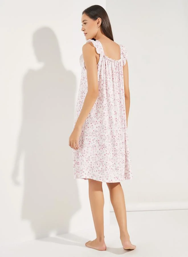 Styli AOP Ditsy Floral Ruffle Sleeve Nightdress