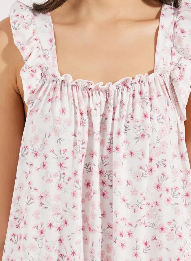 Styli AOP Ditsy Floral Ruffle Sleeve Nightdress