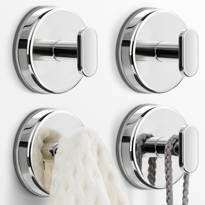 pickpiff Suction Cup Hooks for Shower: 15 LB Strong Wall Hanger for Bathroom, Front Door, Glass, Window, RV, Holder for Towel, Christmas Wreath, Coat, Loofah, Waterproof & Reusable, Silver 4-Pack - Image 1