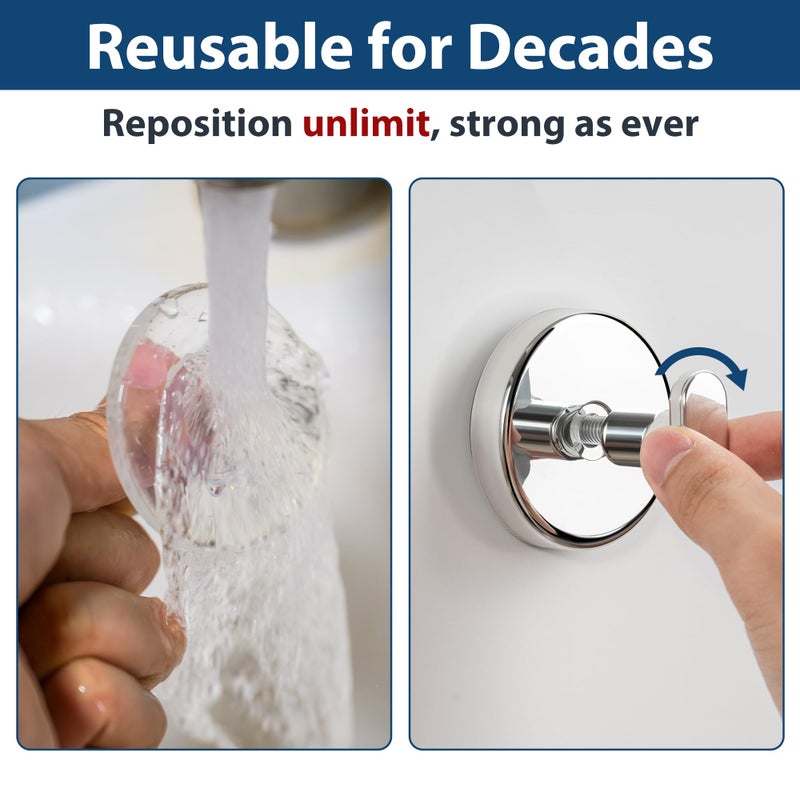 pickpiff Suction Cup Hooks for Shower: 15 LB Strong Wall Hanger for Bathroom, Front Door, Glass, Window, RV, Holder for Towel, Christmas Wreath, Coat, Loofah, Waterproof & Reusable, Silver 4-Pack - Image 3