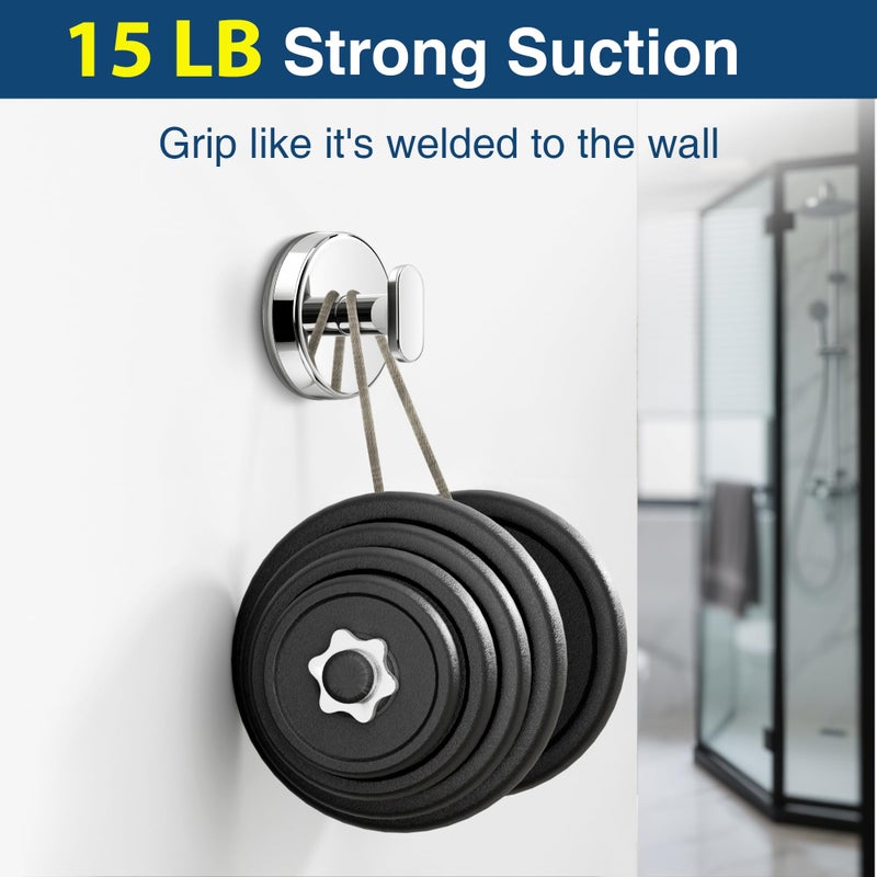 pickpiff Suction Cup Hooks for Shower: 15 LB Strong Wall Hanger for Bathroom, Front Door, Glass, Window, RV, Holder for Towel, Christmas Wreath, Coat, Loofah, Waterproof & Reusable, Silver 4-Pack - Image 2