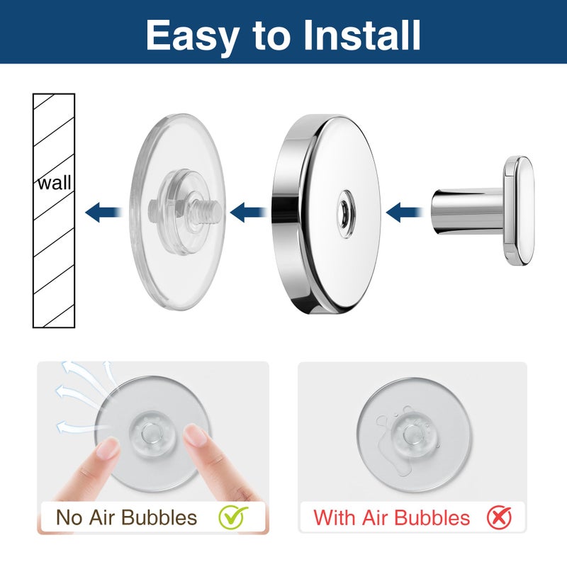 pickpiff Suction Cup Hooks for Shower: 15 LB Strong Wall Hanger for Bathroom, Front Door, Glass, Window, RV, Holder for Towel, Christmas Wreath, Coat, Loofah, Waterproof & Reusable, Silver 4-Pack - Image 5