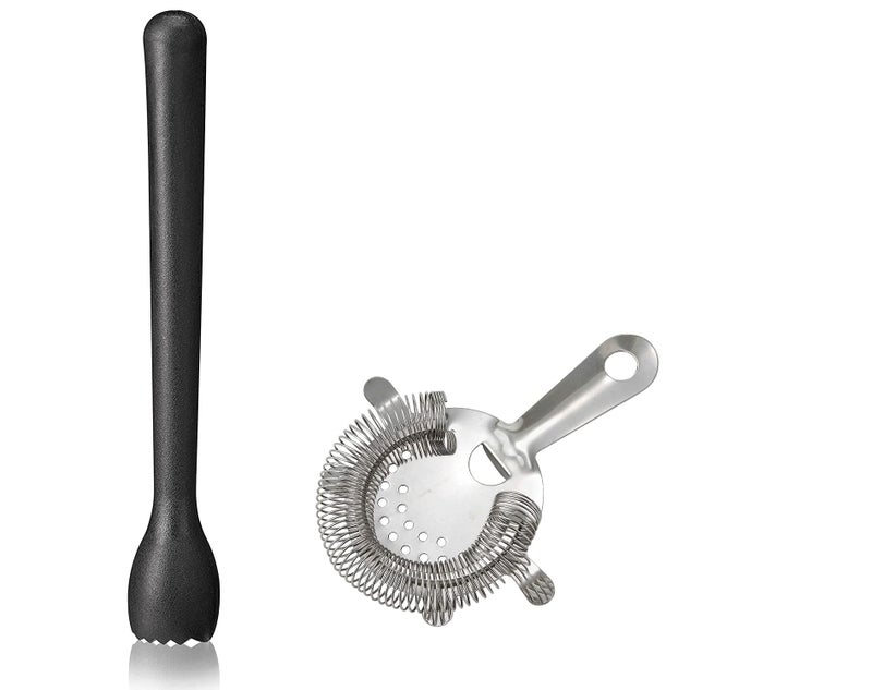 Dynore Stainless Steel Cocktail Strainer with Black PVC Muddler- Set of 2 - Image 5