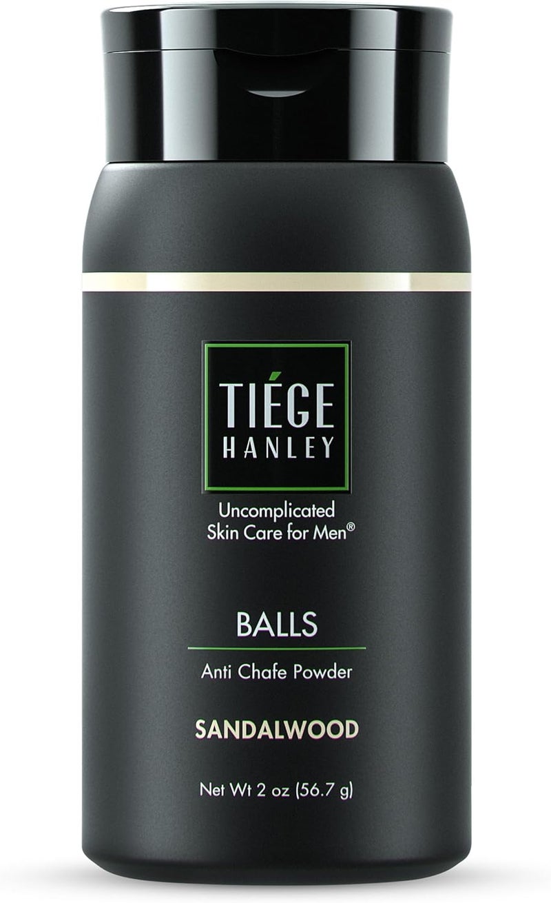Tiege Hanley Mens Anti Chafe Powder, Sandalwood (1-Pack) - Foot, Thigh & Ball Powder for Irritation - Anti Chafing Powder Provides Long Lasting Moisture Absorption