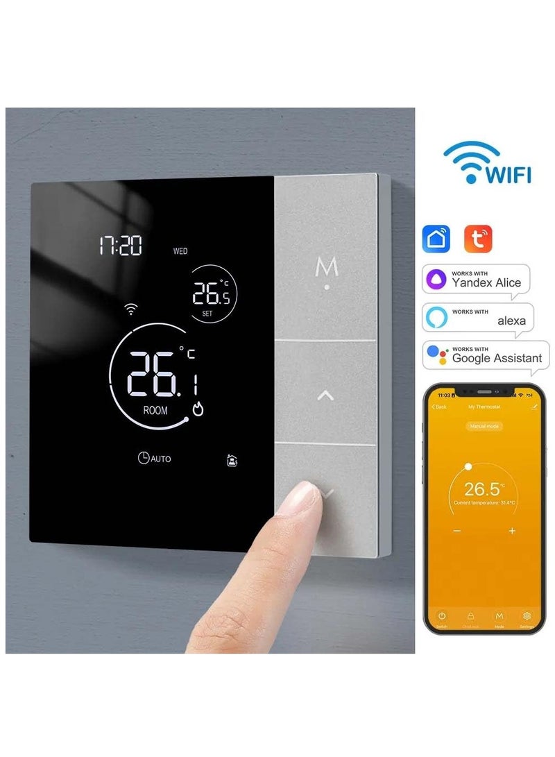 ترموستات ذكي من تويا مع تحكم صوتي، شاشة عرض LCD تعمل باللمس قابلة للبرمجة للتدفئة تحت الأرض، جهاز تحكم ذكي للجدران متوافق مع التدفئة الكهربائية.  - Image 2