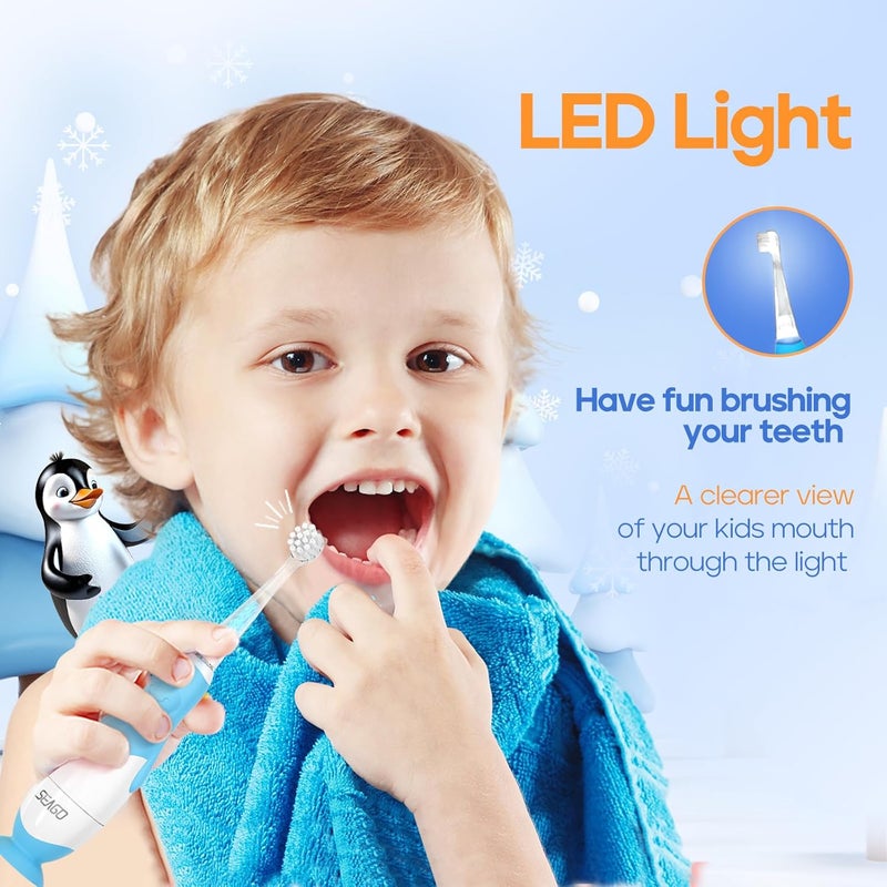 Seago Toddler Electric Toothbrushes for Baby Ages 0-3 Years, Baby Toothbrush with Smart Timer and Suction Base, 4 Replacement Brush Heads SG-513 - Image 4